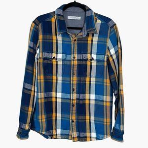 OUTERKNOWN Blue/Yellow/White Plaid Blanket Checkered Shirt Size Medium